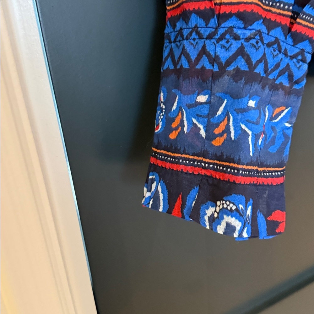 FARM Rio Blue Ikat-Print Peasant Blouse with Red and Orange Accents - Picture 4 of 4